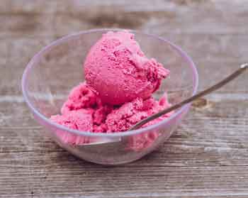 Dish of sorbet ice cream. Photo of dish of cherry sorbet ice cream. Photo credit Markus Spiske on unsplash.com.